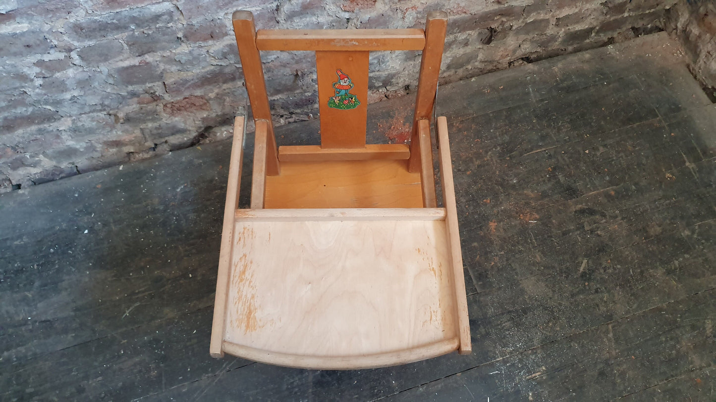 Vintage Retro Child’s Chair With Lift Over Eating Surface. Quirky Plant Stand.