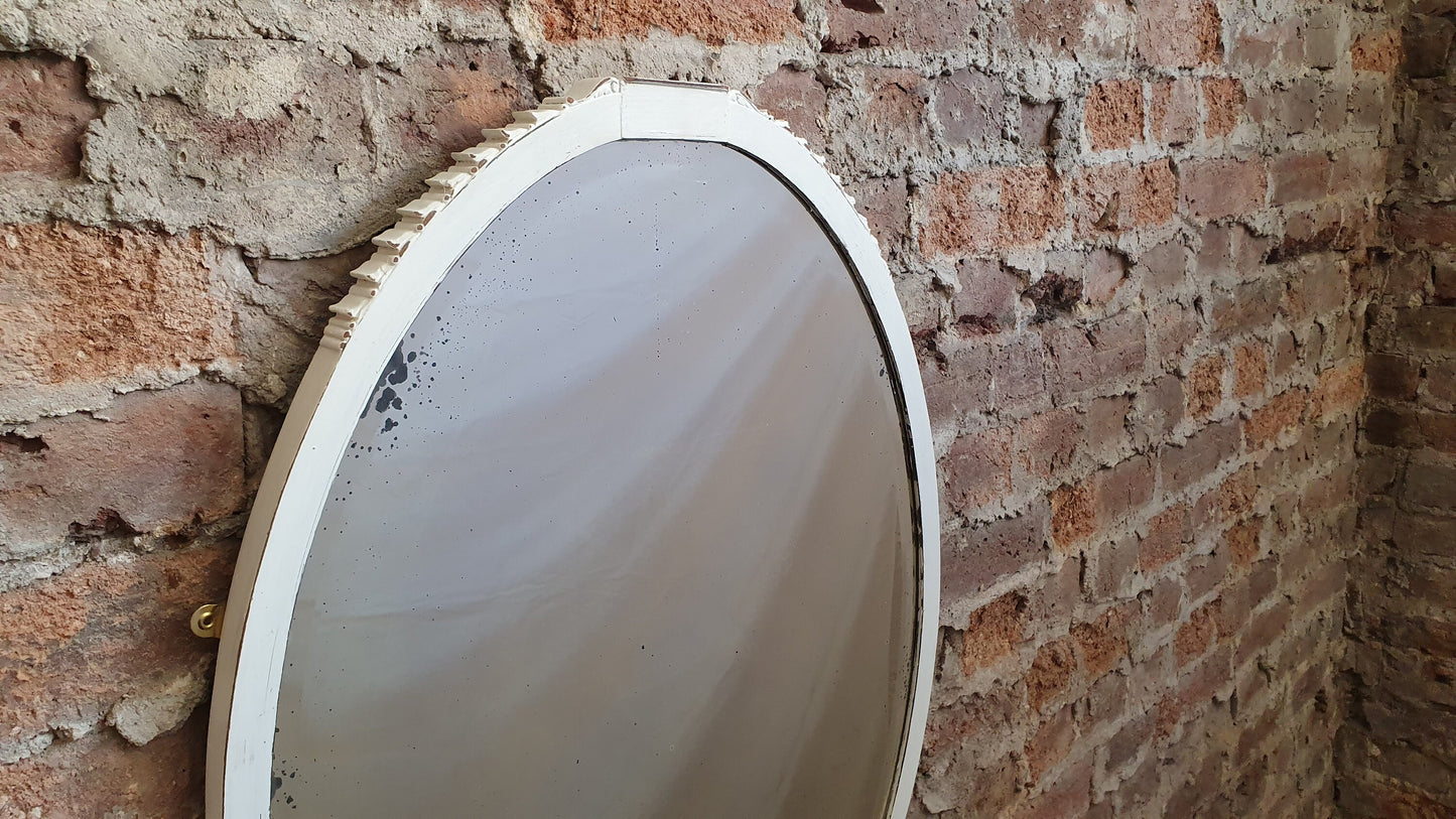 Large Vintage Oval Mirror Painted Shabby Chic in Farrow and Ball. 78 x 57 cm