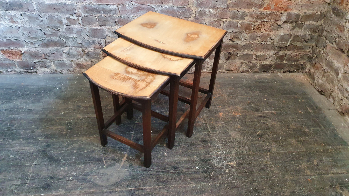 Unique Upcycled Nest of Part Oak Occasional Side Coffee Tables.
