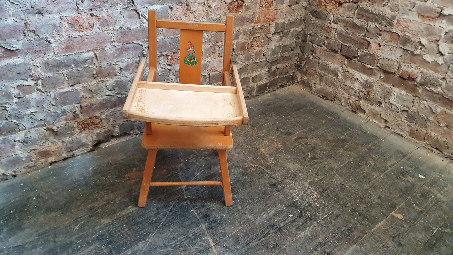 Vintage Retro Child’s Chair With Lift Over Eating Surface. Quirky Plant Stand.