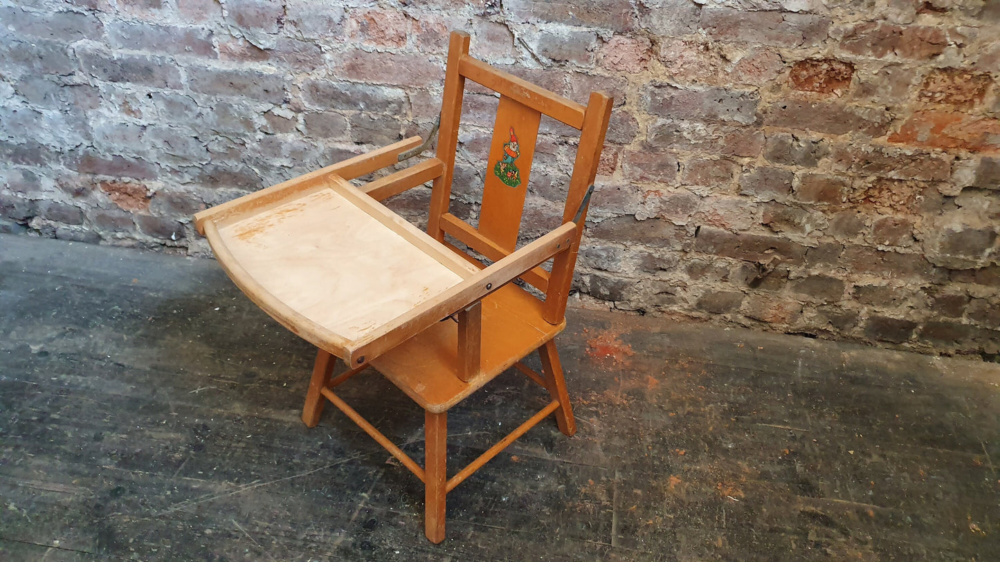 Vintage Retro Child’s Chair With Lift Over Eating Surface. Quirky Plant Stand.