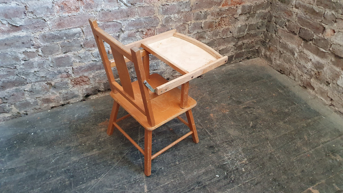 Vintage Retro Child’s Chair With Lift Over Eating Surface. Quirky Plant Stand.