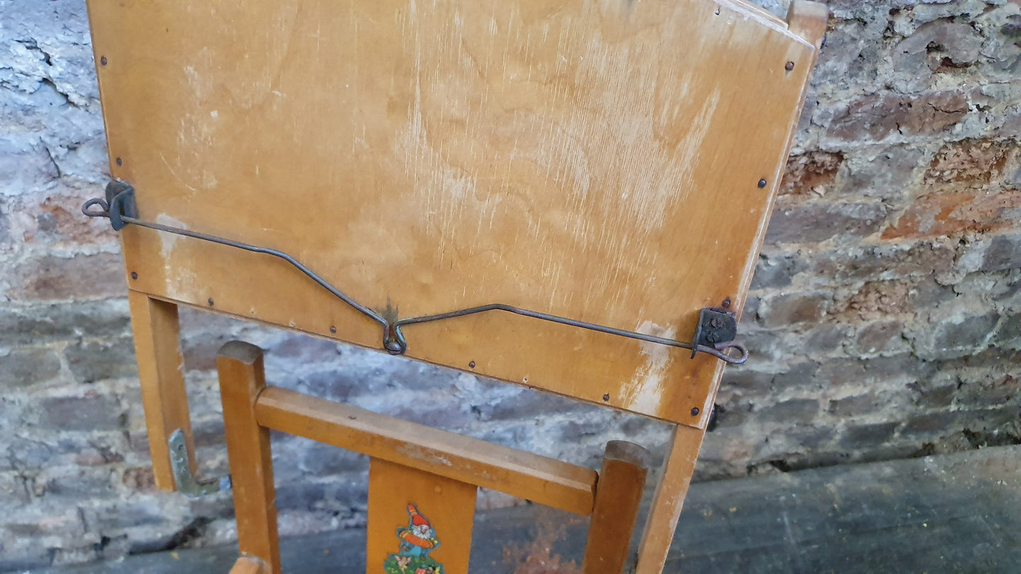 Vintage Retro Child’s Chair With Lift Over Eating Surface. Quirky Plant Stand.