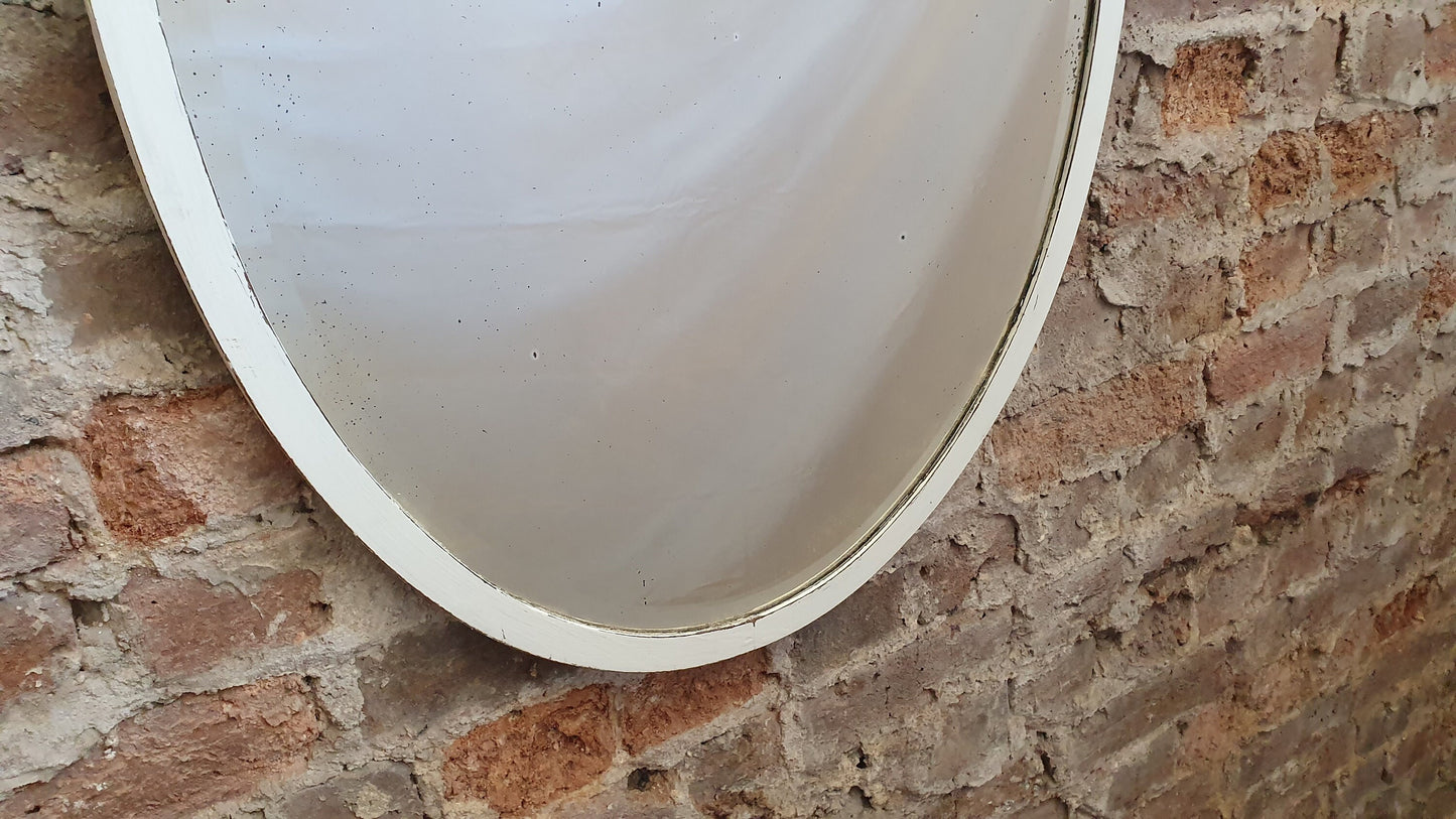 Large Vintage Oval Mirror Painted Shabby Chic in Farrow and Ball. 78 x 57 cm