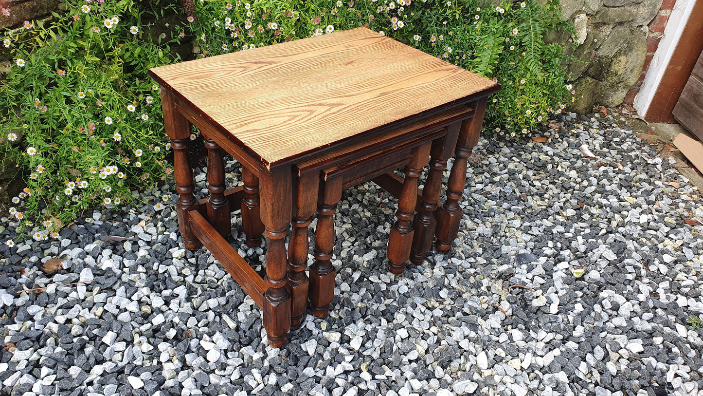 Vintage Retro Nest of Stripped Top Occasional Side Coffee Table Tables 1960’s or 70’s