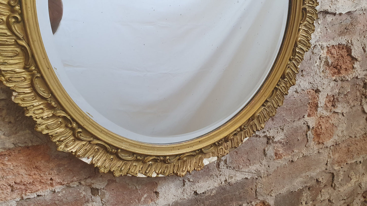 Gilt Gold Damaged Sunburst Vintage Round Bevelled Mirror
