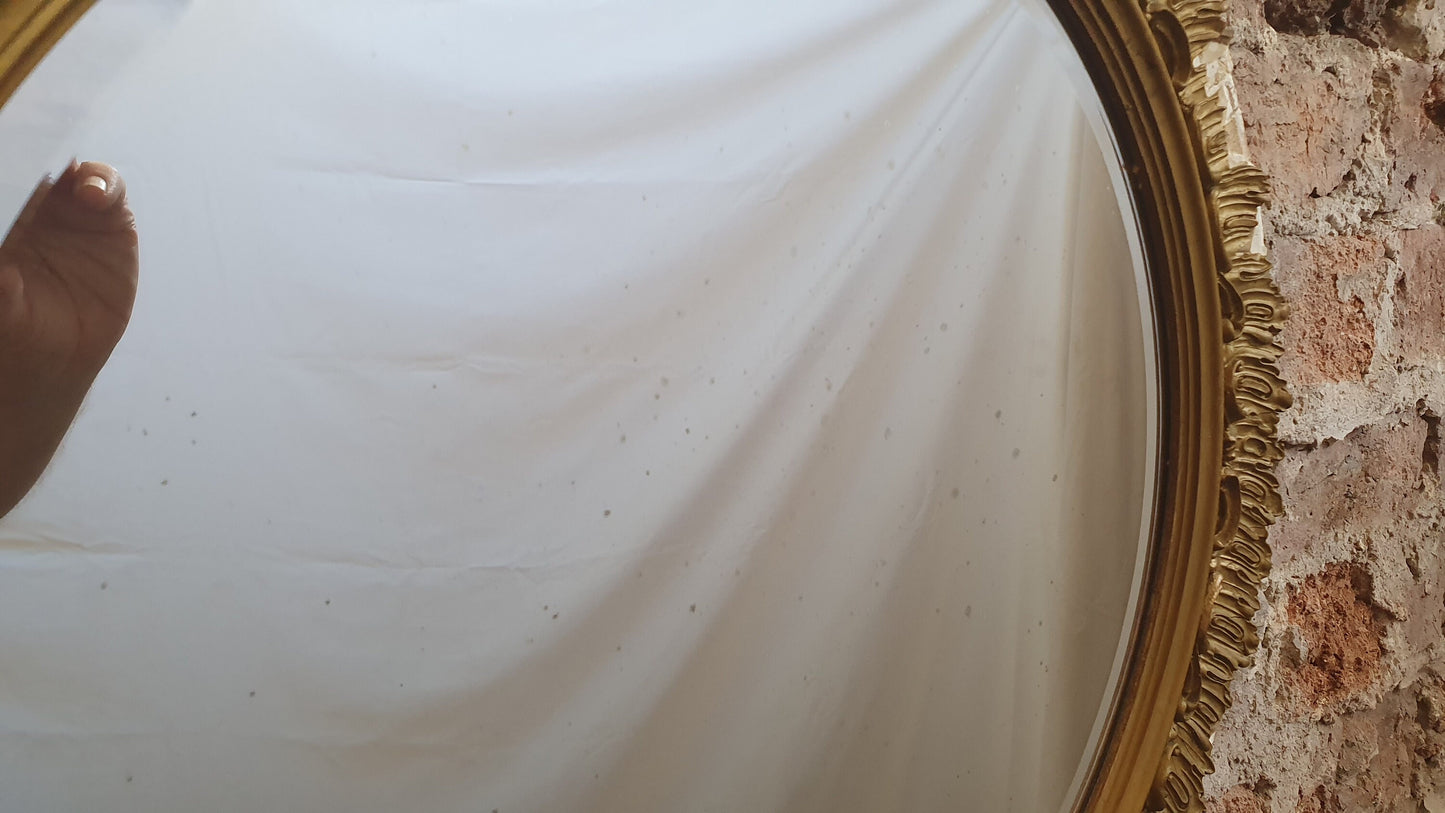 Gilt Gold Damaged Sunburst Vintage Round Bevelled Mirror