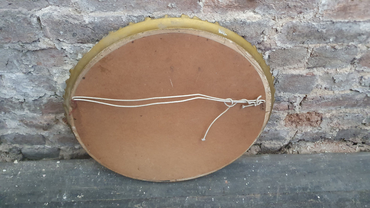 Gilt Gold Damaged Sunburst Vintage Round Bevelled Mirror