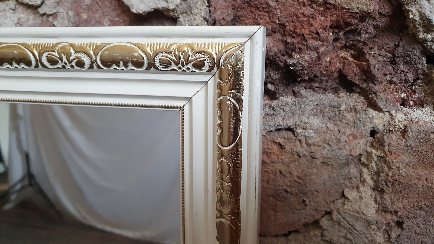 Classic Long Painted White and Gold Long White Mirror 123 x 31 cm