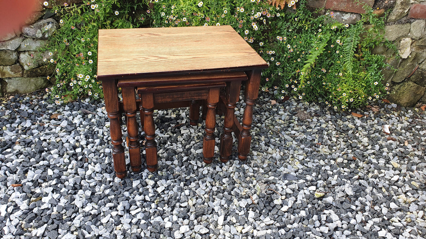 Vintage Retro Nest of Stripped Top Occasional Side Coffee Table Tables 1960’s or 70’s