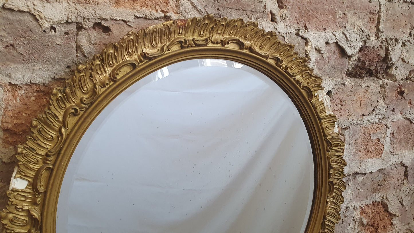 Gilt Gold Damaged Sunburst Vintage Round Bevelled Mirror