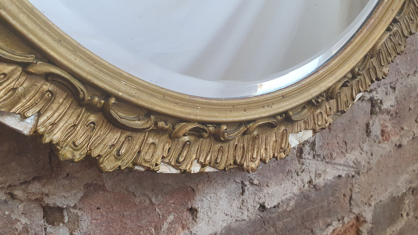 Gilt Gold Damaged Sunburst Vintage Round Bevelled Mirror