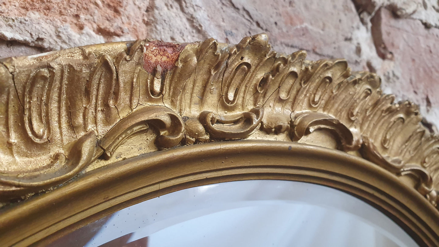 Gilt Gold Damaged Sunburst Vintage Round Bevelled Mirror