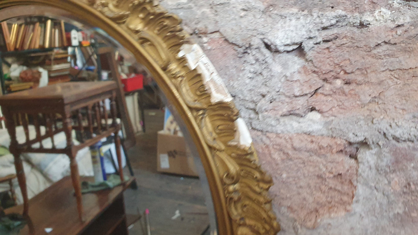 Gilt Gold Damaged Sunburst Vintage Round Bevelled Mirror