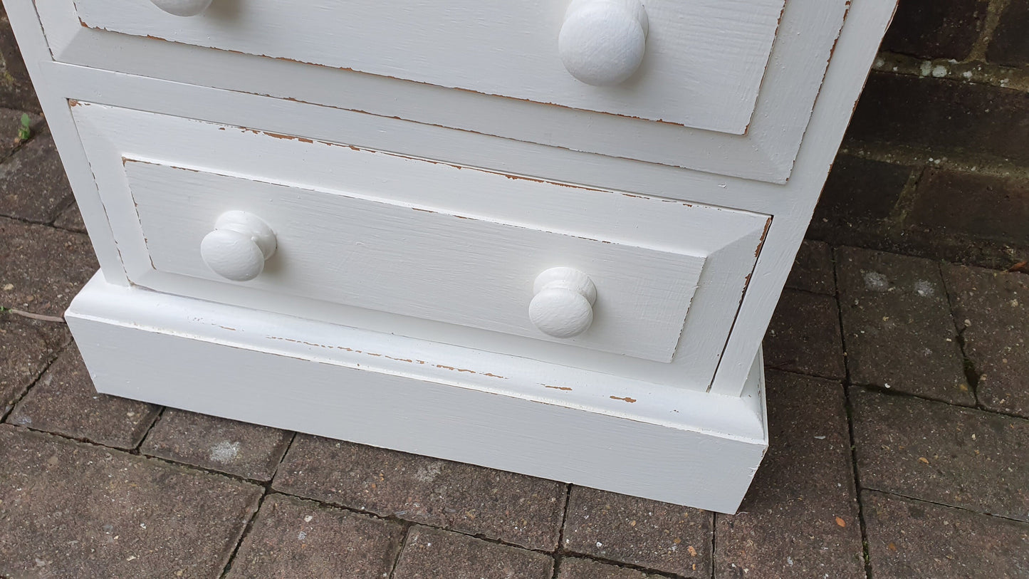 80’s Hand Painted Bedside Chest of Drawers Table Solid Pine in Farrow and Ball Wimborne White and Gold Acrylic Pine Stripped Pine Top