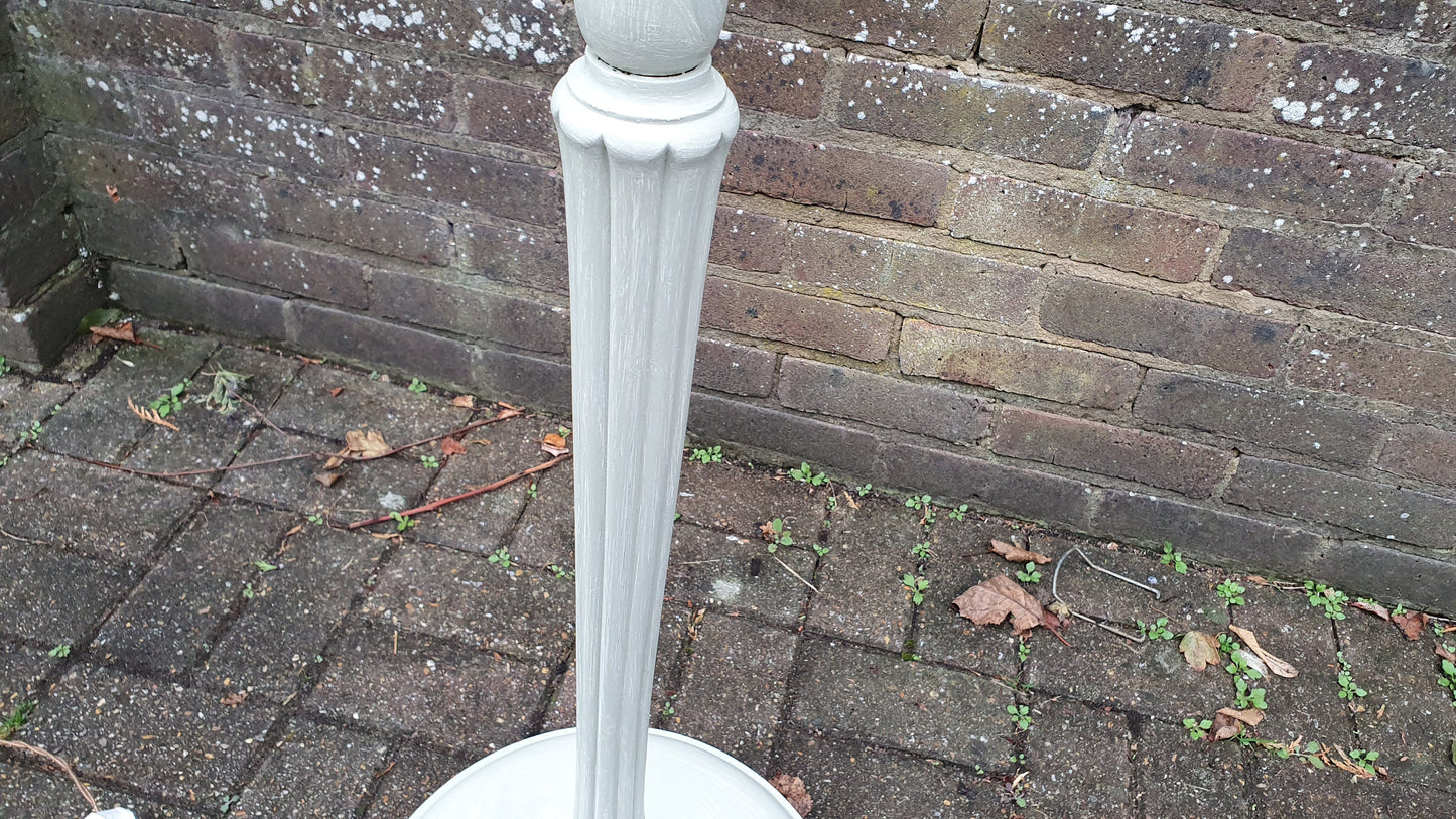 Vintage Painted Shabby Chic Standard Lamp Turned and Fluted ‘Washed’ in Farrow and Ball French Gray It is 1950’s or 60’s