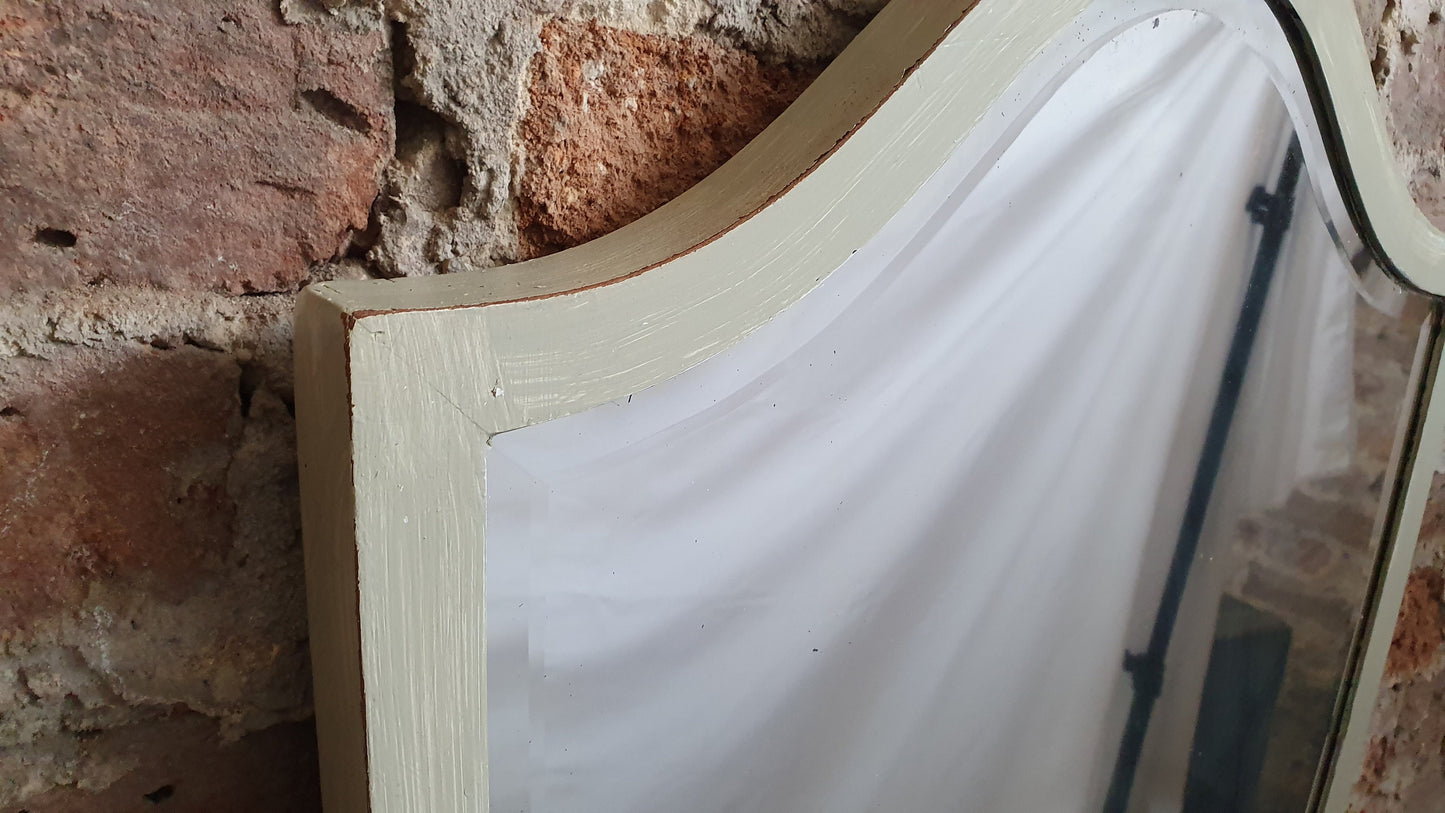 Huge Vintage Edwardian Mahogany Shield Shape Wall Mirror ‘Washed’ in Farrow and Ball French Gray