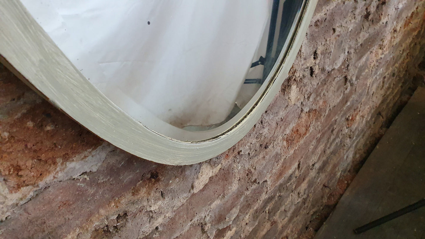 Huge Vintage Edwardian Mahogany Shield Shape Wall Mirror ‘Washed’ in Farrow and Ball French Gray