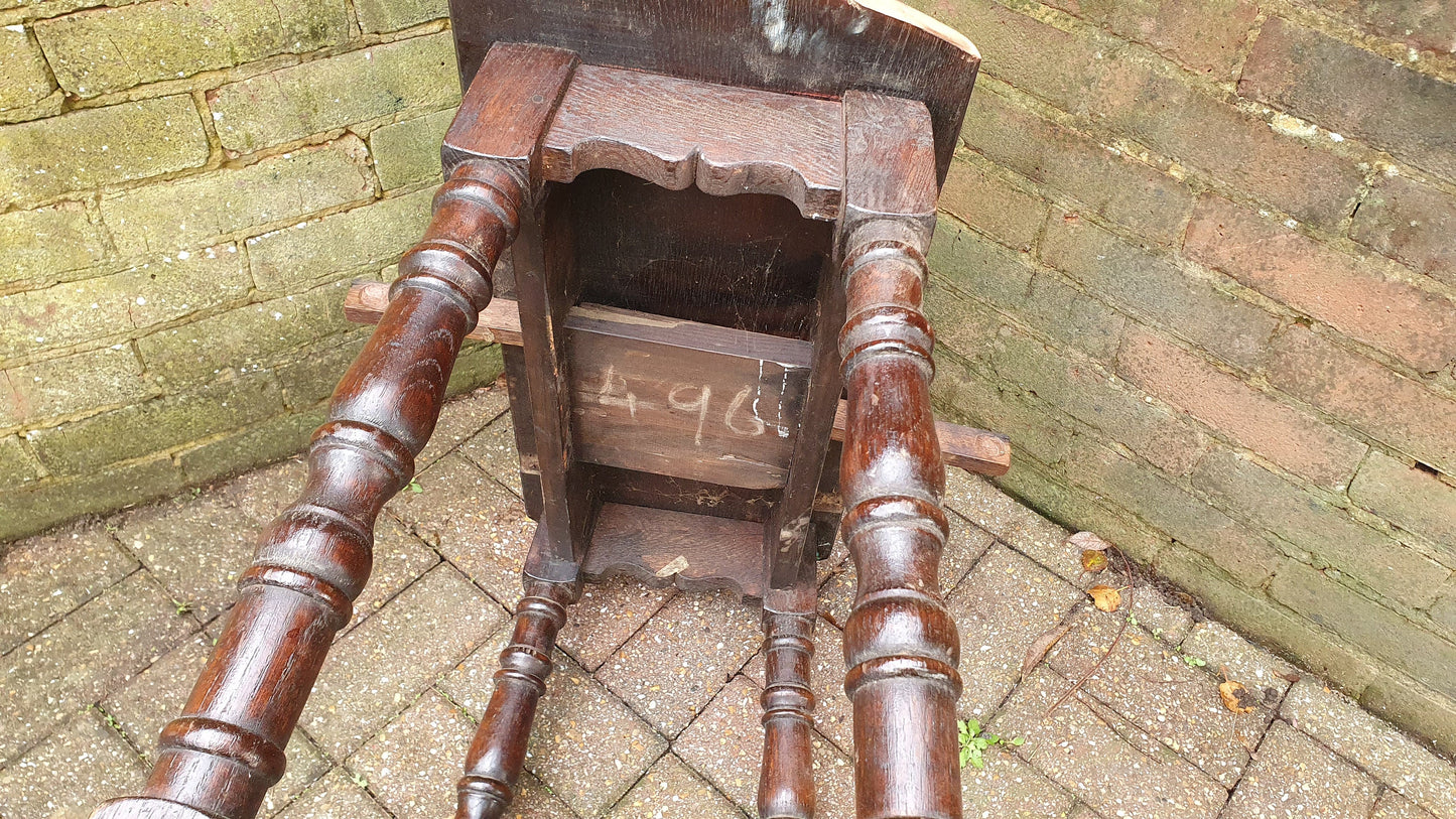 Quirky Vintage Oak Table Stool Coffee Side Stripped Top Turned Legs