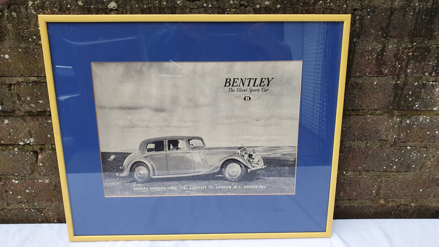 Large 1930’s Bentley Sports Car Advertising Print 58 x 48 cm