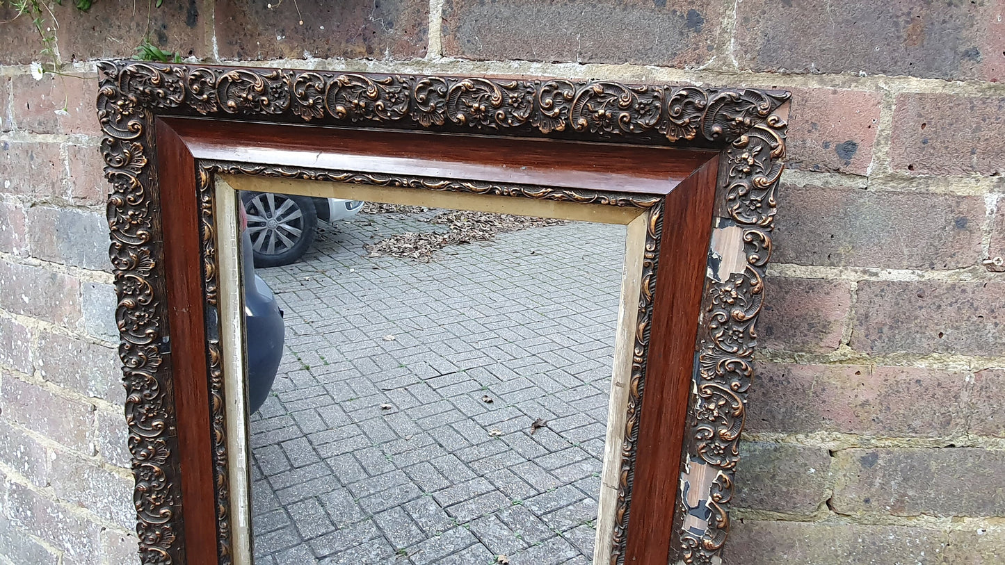Distressed Edwardian Decorative Wall Mirror Maroon and Gold Shabby Chic
