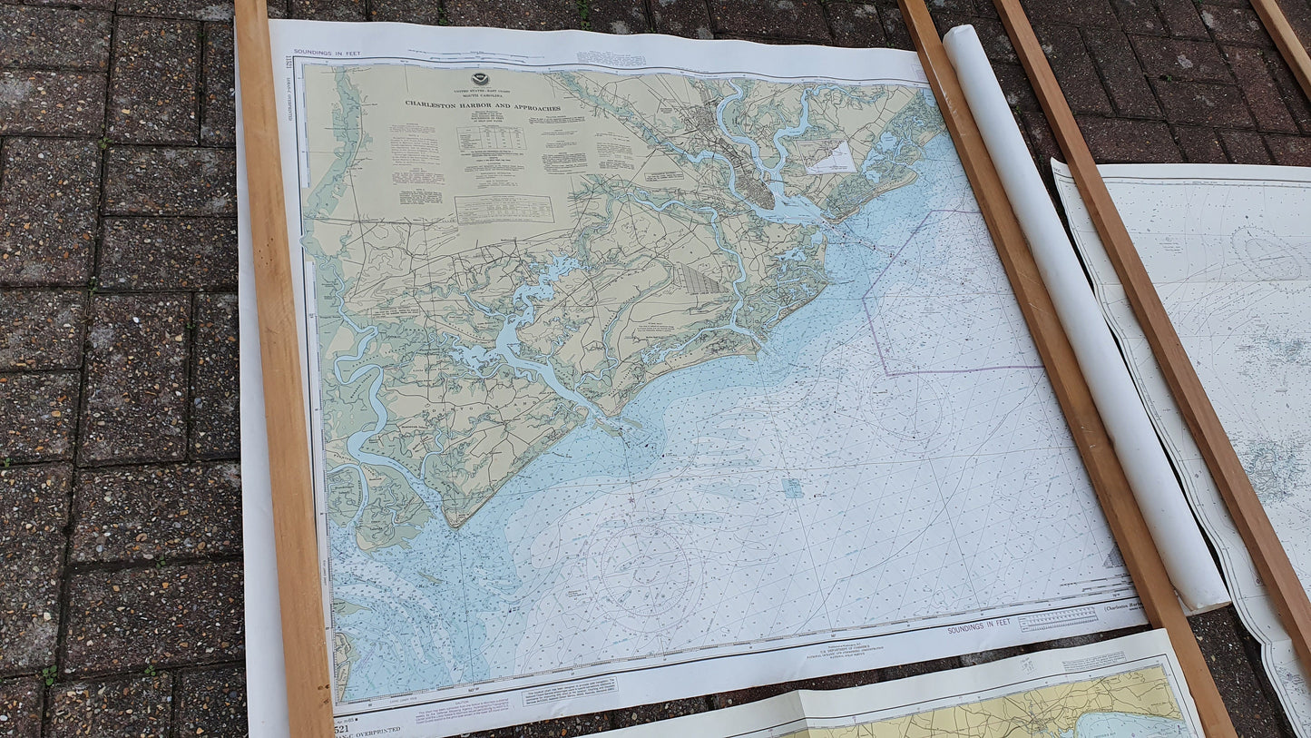 Six Nautical Charts Vintage Naval Sea Maps Navy English Channel South Coast England Sussex Kent Dorset etc.