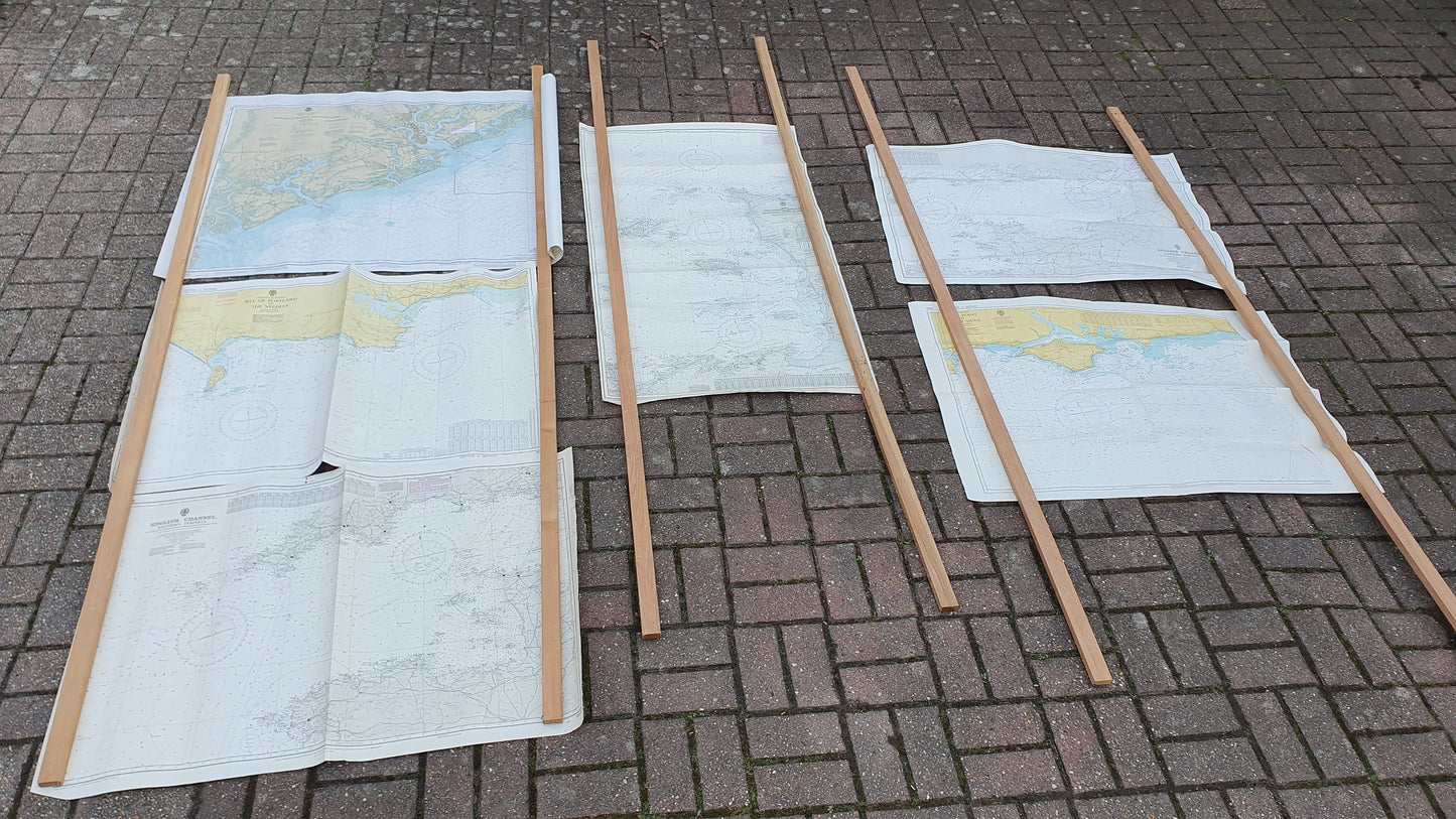 Six Nautical Charts Vintage Naval Sea Maps Navy English Channel South Coast England Sussex Kent Dorset etc.