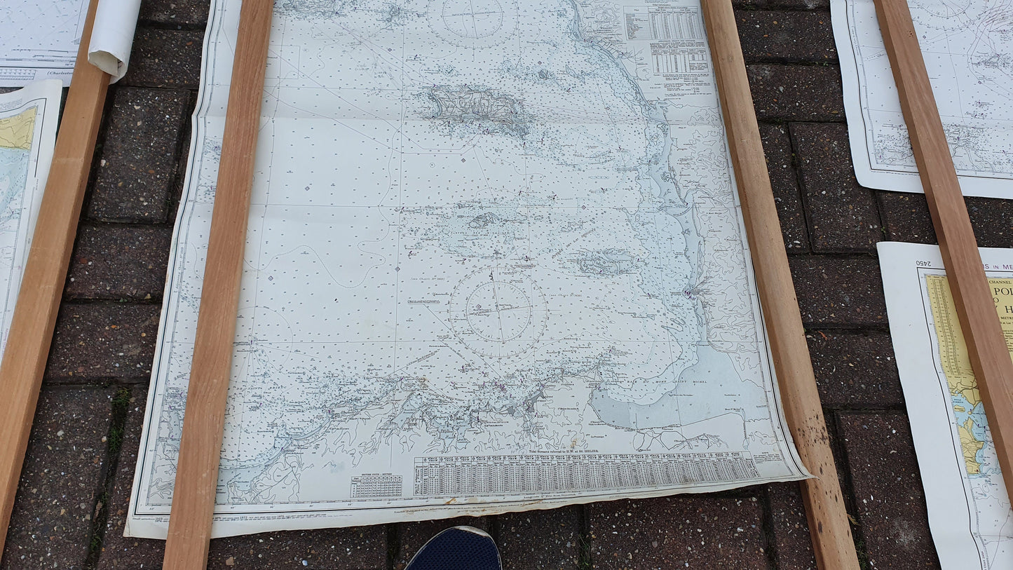 Six Nautical Charts Vintage Naval Sea Maps Navy English Channel South Coast England Sussex Kent Dorset etc.