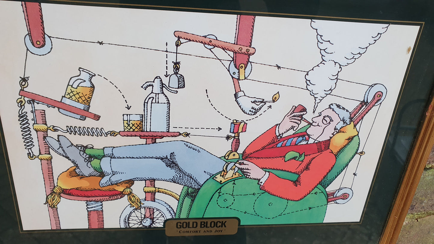 18 William Appleby Hunt Pipe Smoking Artwork Print Gold Block Tobacco Advertisement Framed Advert Heath Robinson ...esque