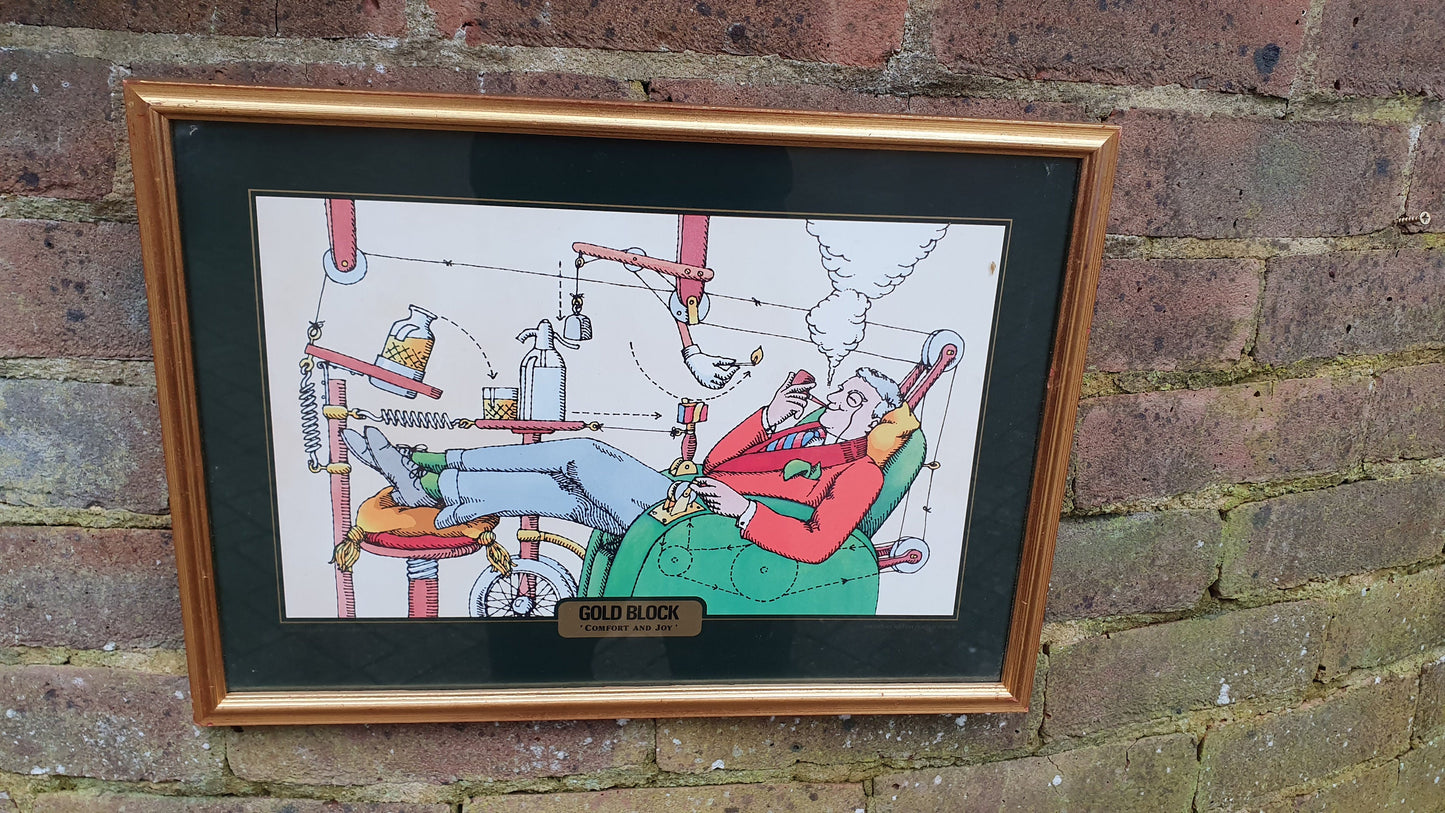 18 William Appleby Hunt Pipe Smoking Artwork Print Gold Block Tobacco Advertisement Framed Advert Heath Robinson ...esque