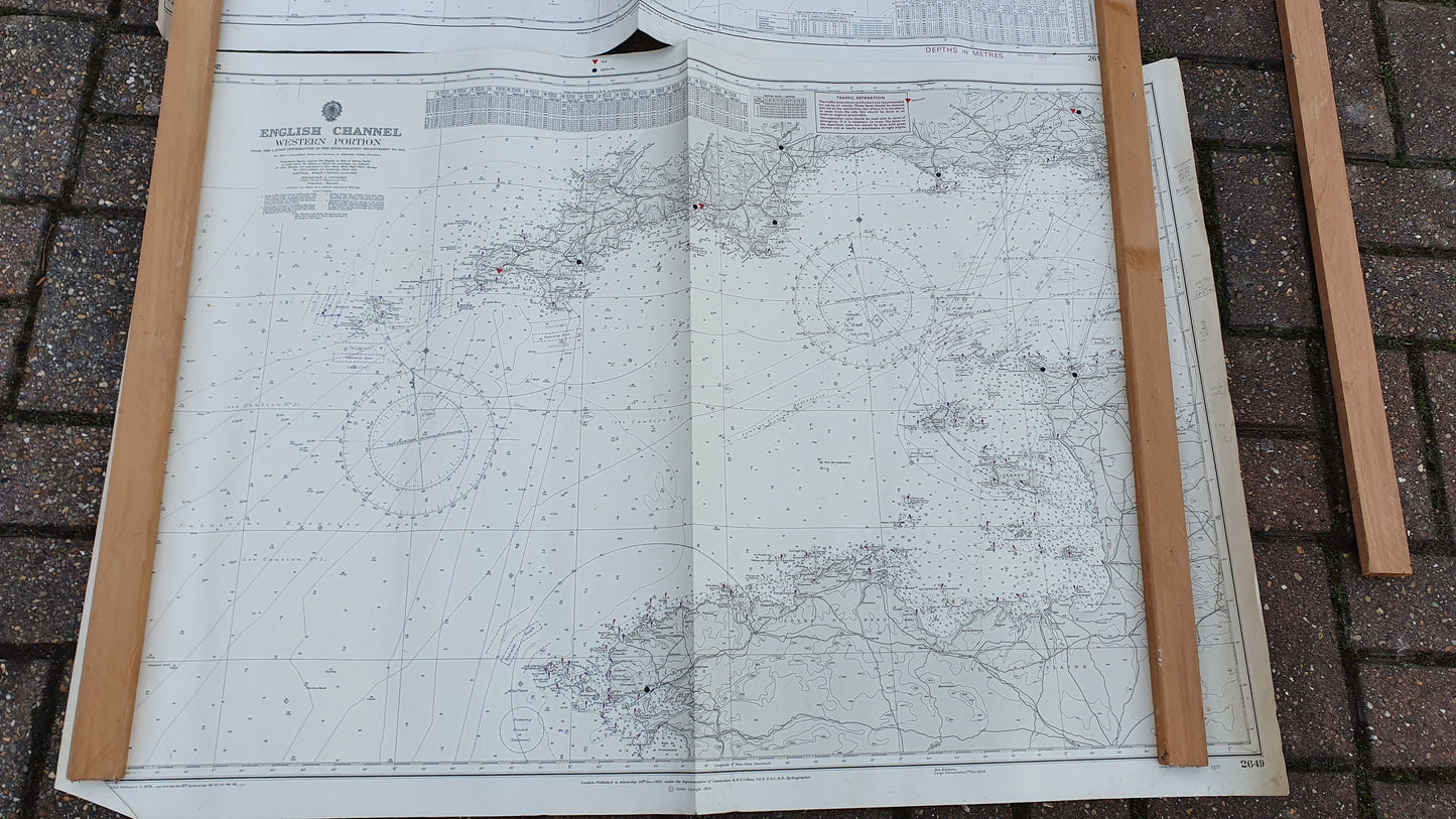 Six Nautical Charts Vintage Naval Sea Maps Navy English Channel South Coast England Sussex Kent Dorset etc.