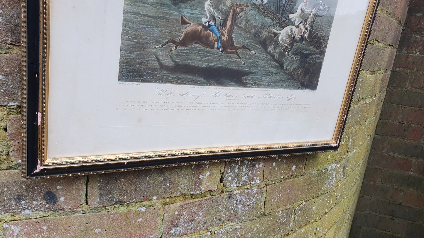 Large First Steeple-Chase Antique Hand Coloured Print Henry Alken John Harris Horse Racing Equestrian Victorian Framed 58.5 x 49.5 cm