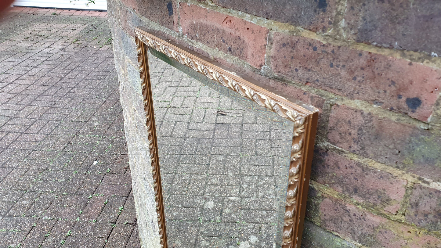 Large Vintage Gold Gilt Bevelled Wall Mirror 1970’s. 70.5 x 45 cm
