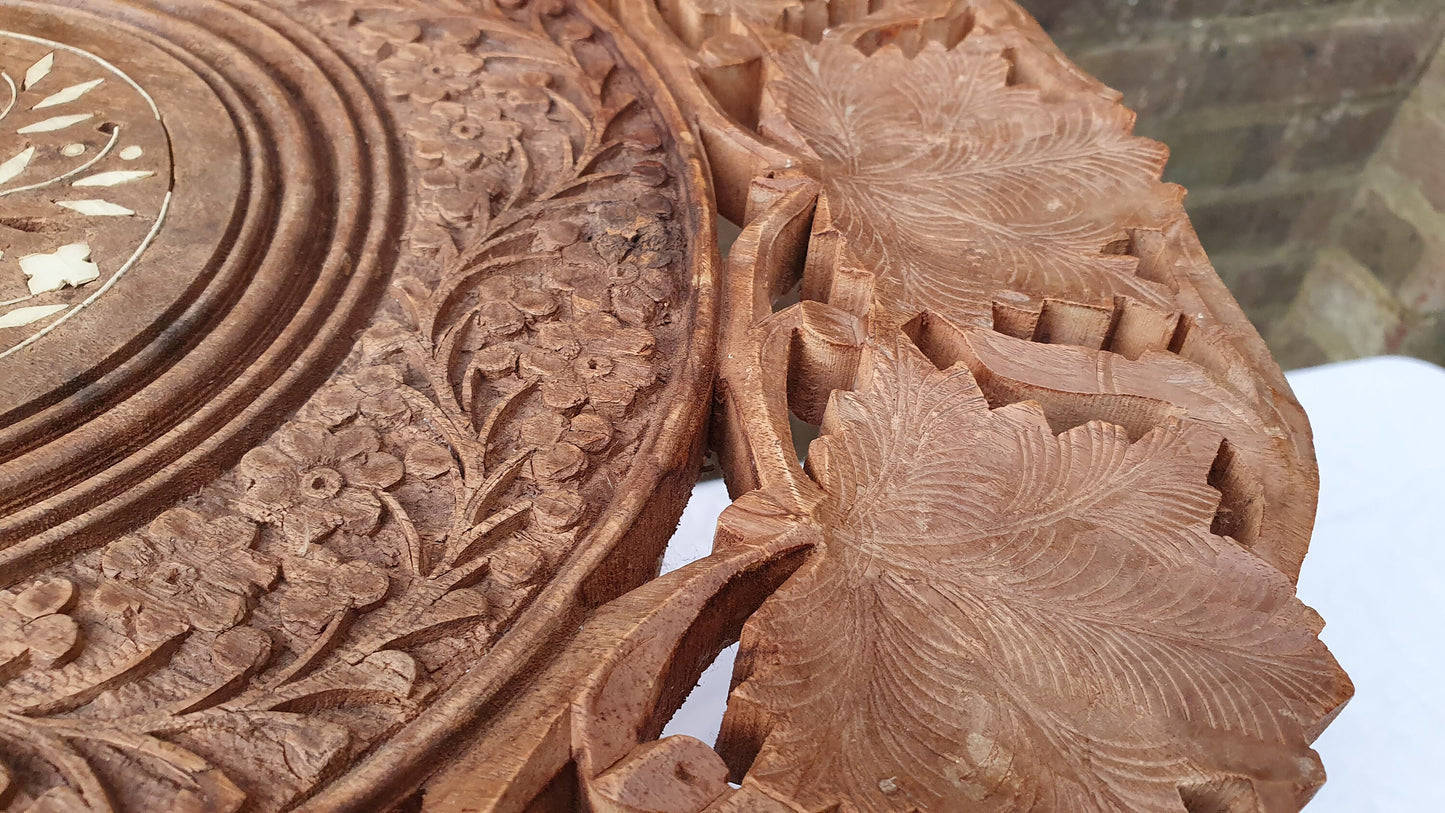 Vintage Carved Wooden Fold Up Coffee Occasional Table. Middle Far East. Foldaway