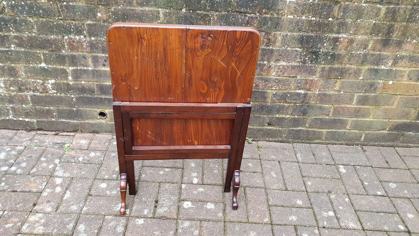 Vintage Victorian Mahogany Fire Screen With Fold Up Foldaway Table Option Embroidery