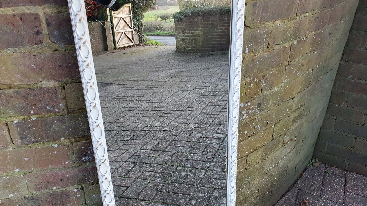 Large Painted Mirror in Farrow and Ball Wimborne White Estate Eggshell Decorative 34.5 x 122.5 cm