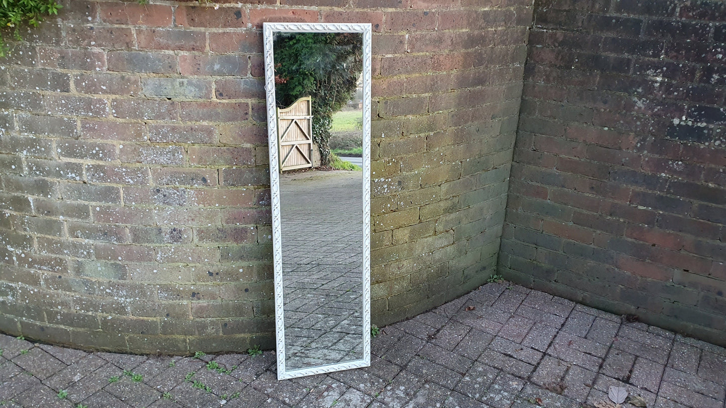Large Painted Mirror in Farrow and Ball Wimborne White Estate Eggshell Decorative 34.5 x 122.5 cm