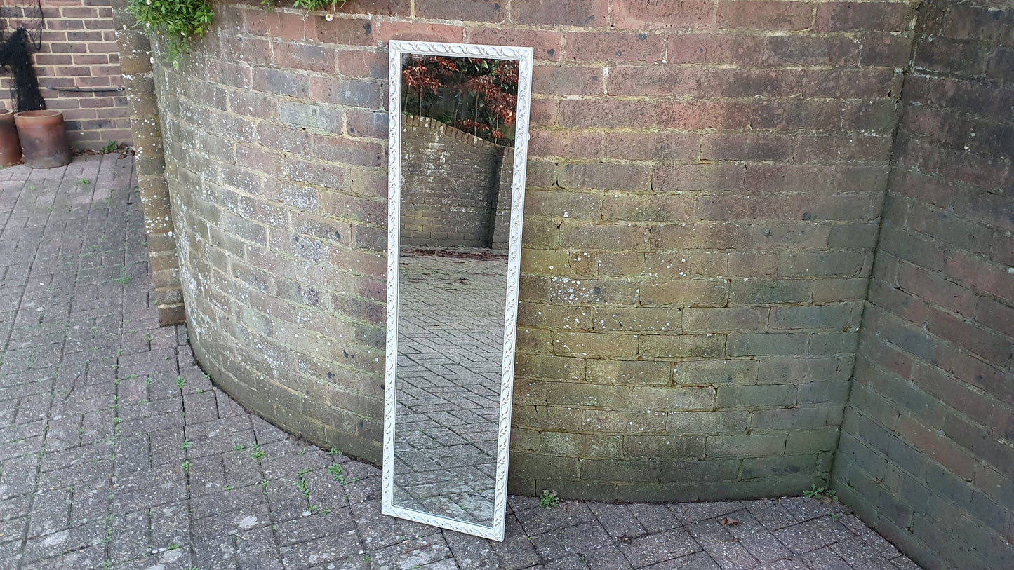 Large Painted Mirror in Farrow and Ball Wimborne White Estate Eggshell Decorative 34.5 x 122.5 cm