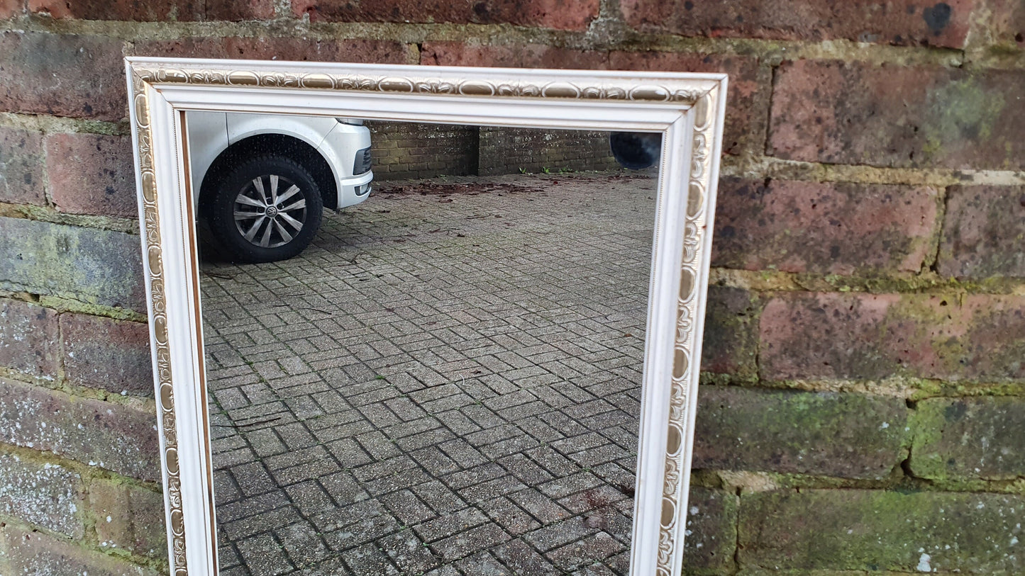 Painted White and Gold 1970’s Wall Mirror Rectangle
