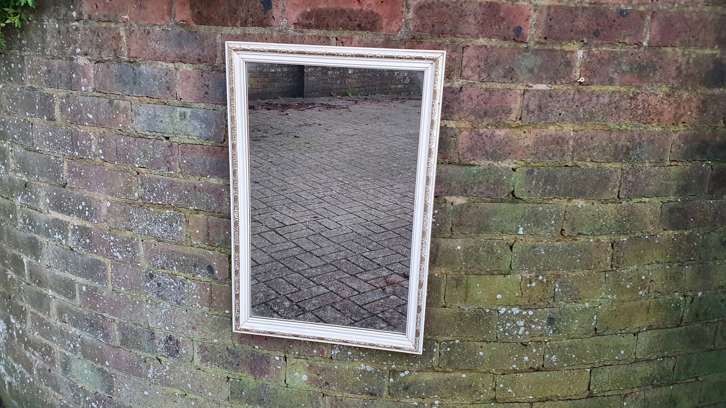 Painted White and Gold 1970’s Wall Mirror Rectangle