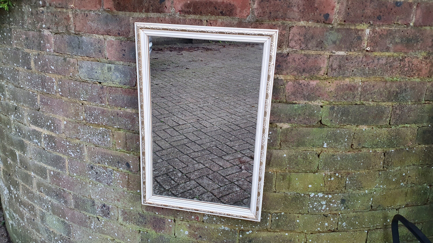 Painted White and Gold 1970’s Wall Mirror Rectangle