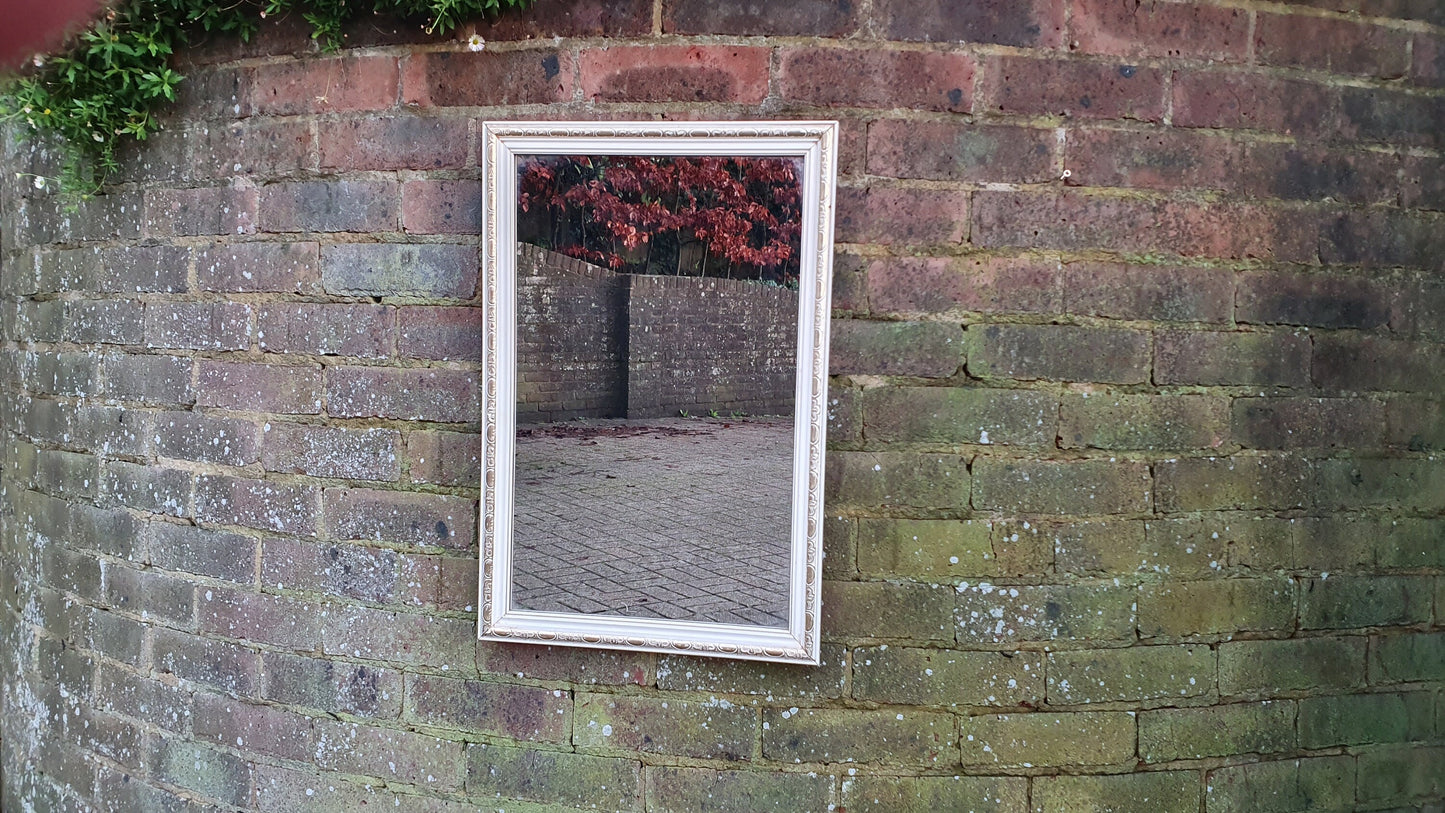 Painted White and Gold 1970’s Wall Mirror Rectangle