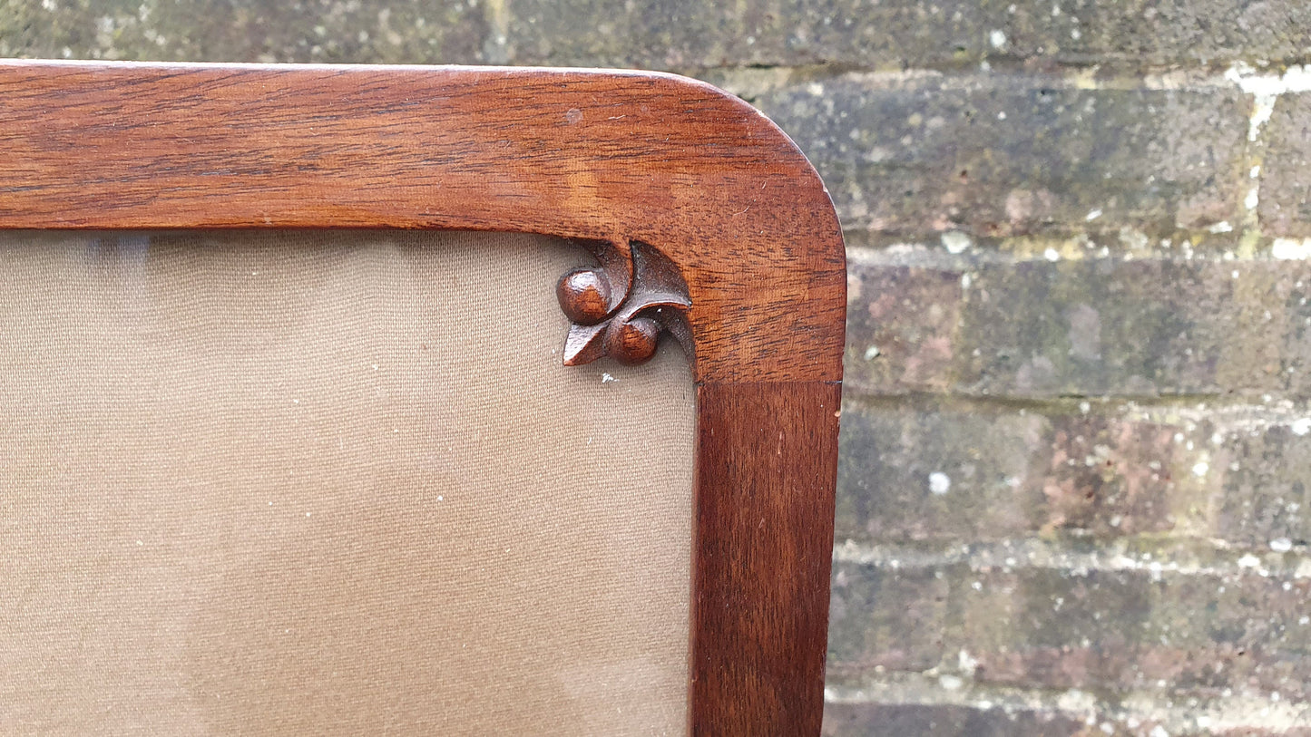 Vintage Victorian Mahogany Fire Screen With Fold Up Foldaway Table Option Embroidery