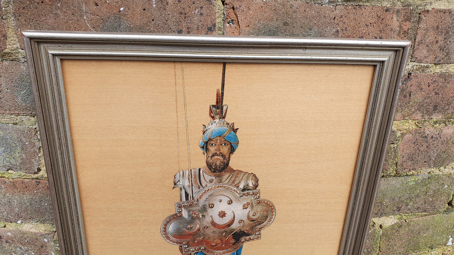 8 'Subrino' Saracen King Sicilian Puppet Theatre 16th Century Soldier Sobrino Colour Print on Wood Silver Frame