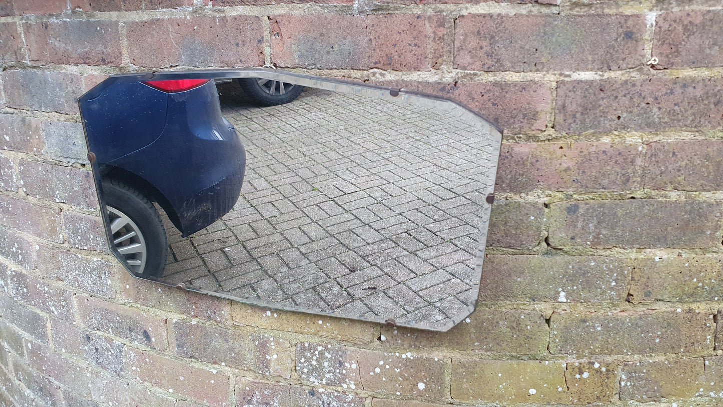 Vintage Retro Shaped Bevelled Wall Mirror 1950's Frameless.