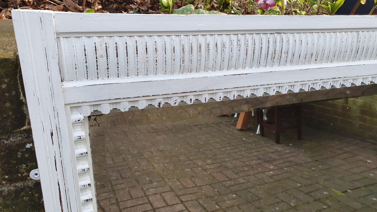 Huge Vintage Wall Mirror in French Chic Light Grey Chalk