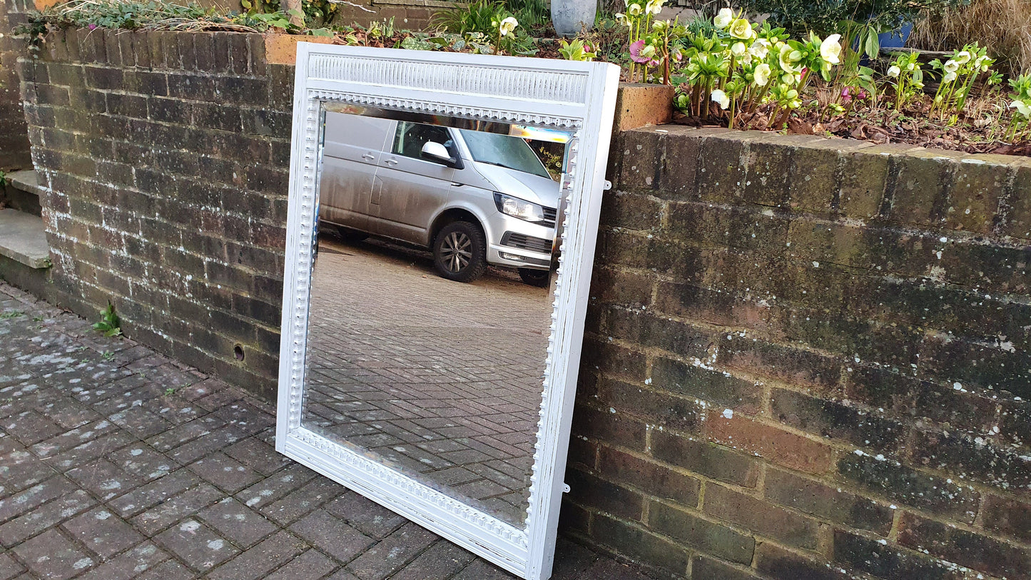 Huge Vintage Wall Mirror in French Chic Light Grey Chalk