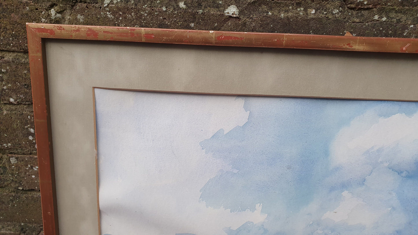 Large Original 'Tuscany' Vintage 1970s Italian Country Landscape Watercolour Italy Original Artwork Painting Gilt Frame