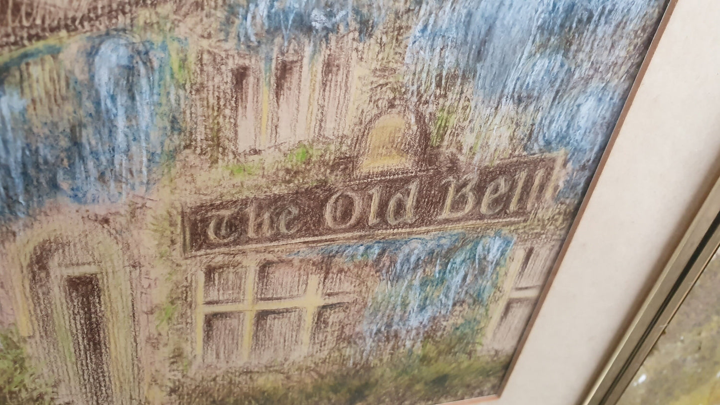 Original The Old Bell Pub Vintage Pastel Signed Artwork Impressionist British Art Gilt Frame