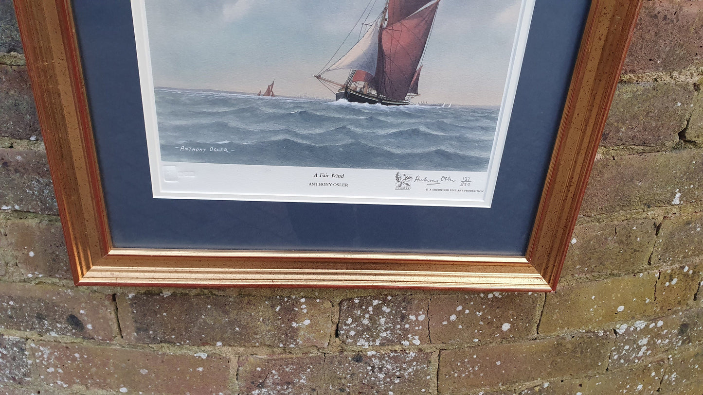 Print 'A Fair Wind' Anthony Osler Signed Limited Edition Colour Maritime Art Print Seascape Yacht Gilt Frame